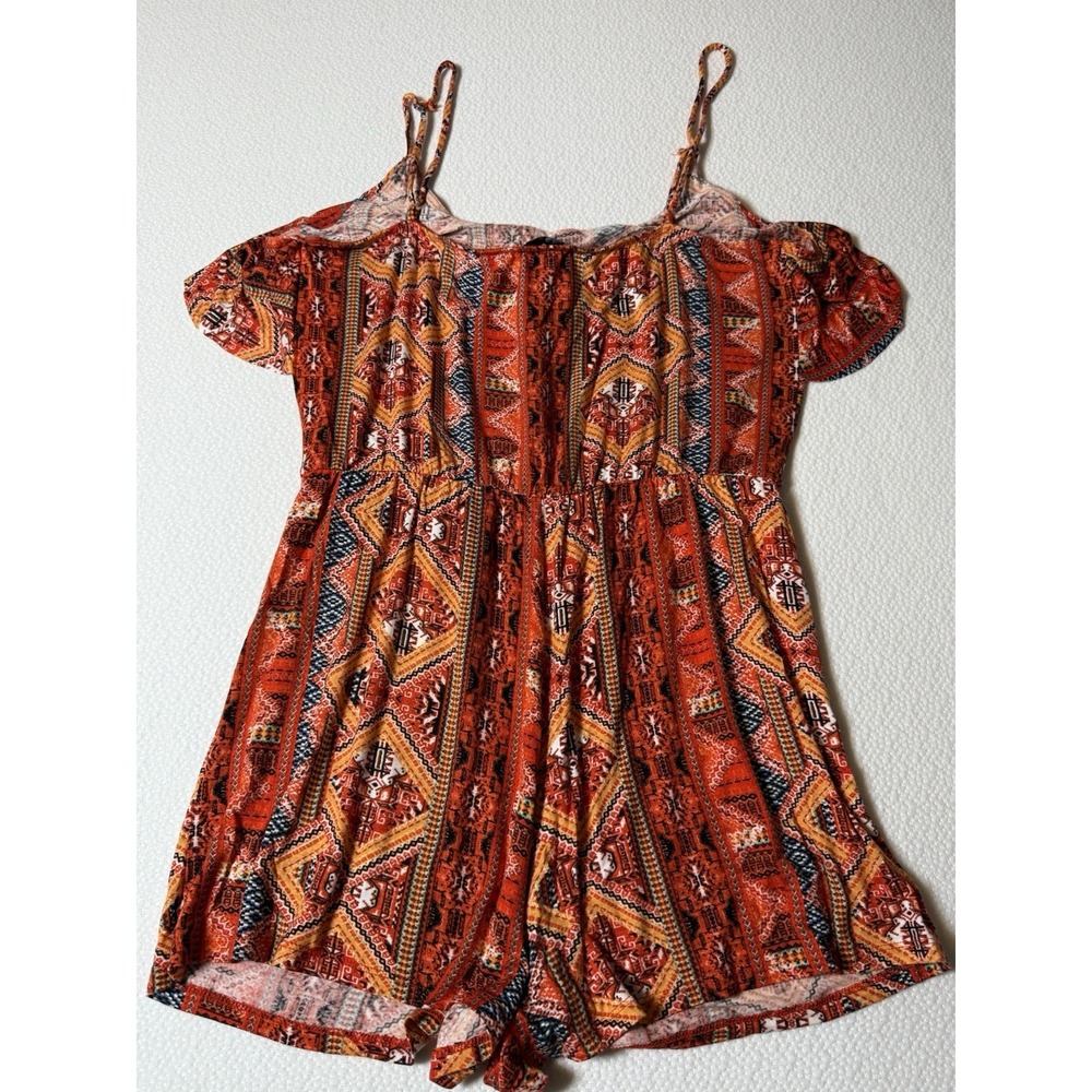 Kristin Nicole Boho‎ Tribal Print Cold Shoulder Romper Size L